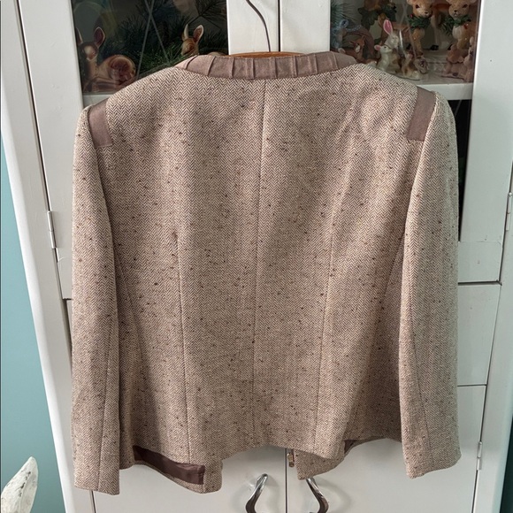 Jones New York Women's Tan Jacket sz 14 Tweed Gold Metallic euc - Picture 7 of 9